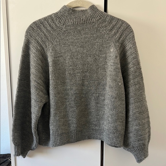 ZARA / Grey Mock Neck Raglan Ribbed Sleeve Sweater - S - Picture 10 of 10